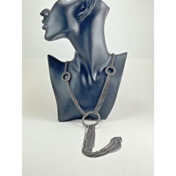 Joan Rivers Multichain And Circles 29 inch Necklace Rhinestone Dark Silver Tone - Picture 7 of 16